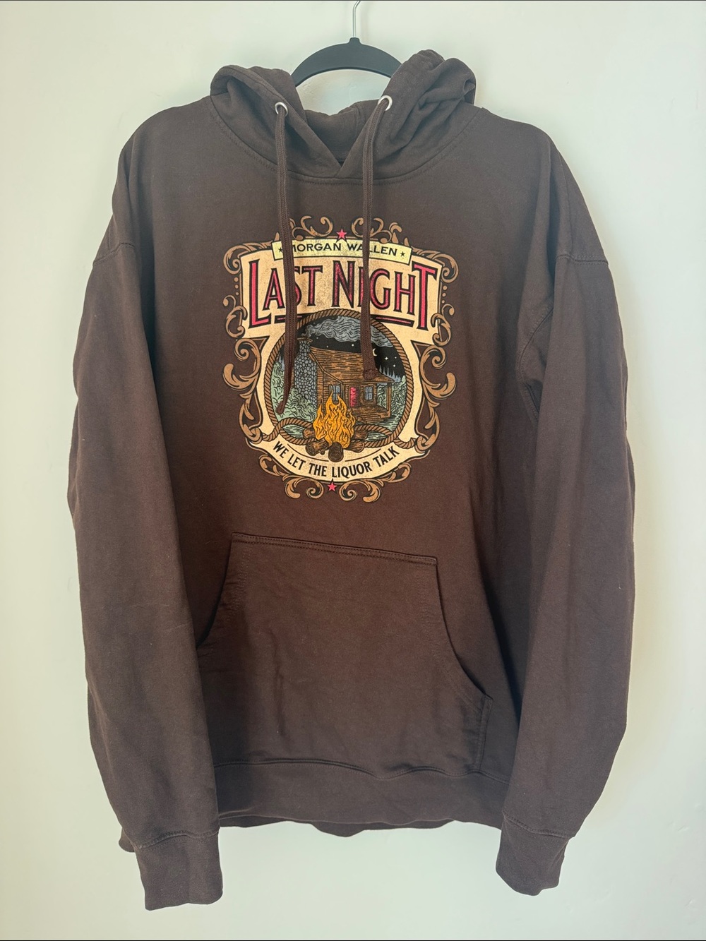 Morgan Wallen “Last Night” Brown Graphic Hoodie Sweatshirt Pullover Size XL - Picture 2 of 8